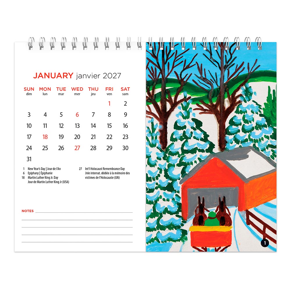 Maud Lewis AGNS OFFICIAL | 2027 7.5 x 6 Inch Monthly Double-View Easel Desk Calendar