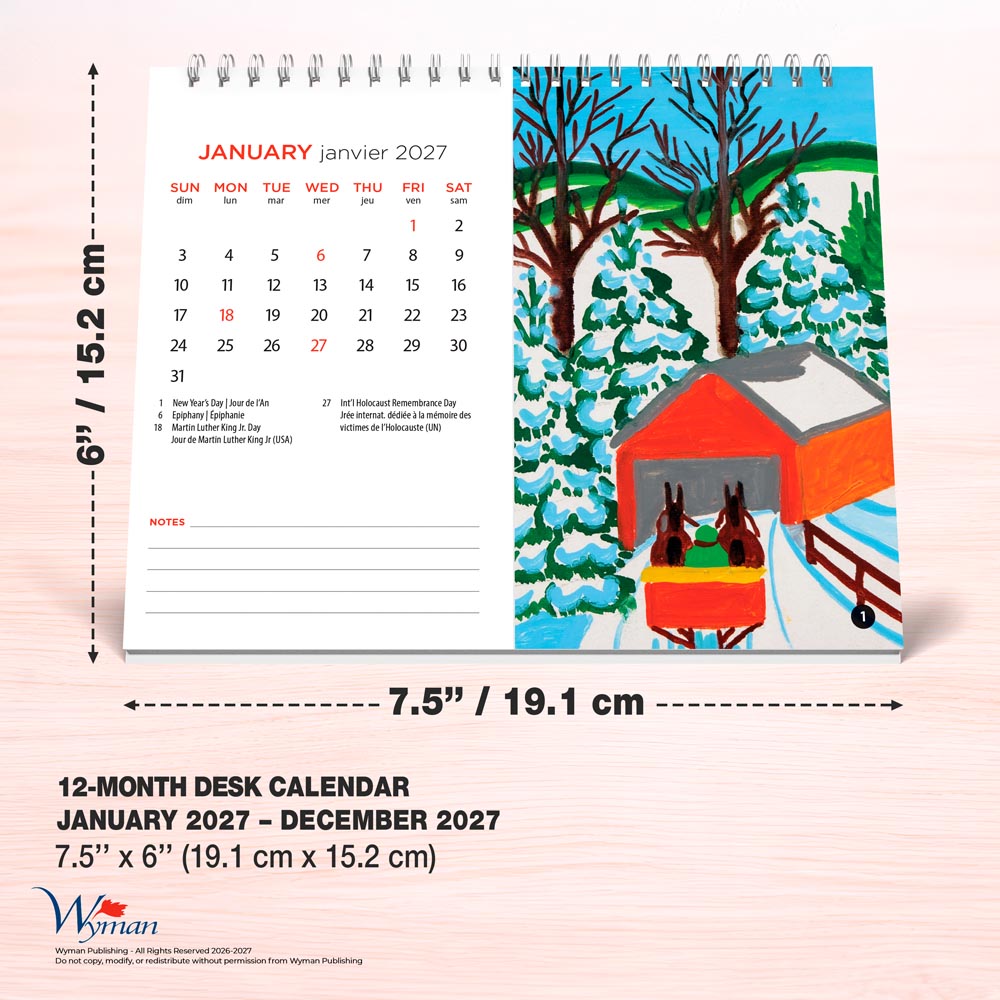 Maud Lewis AGNS OFFICIAL | 2027 7.5 x 6 Inch Monthly Double-View Easel Desk Calendar