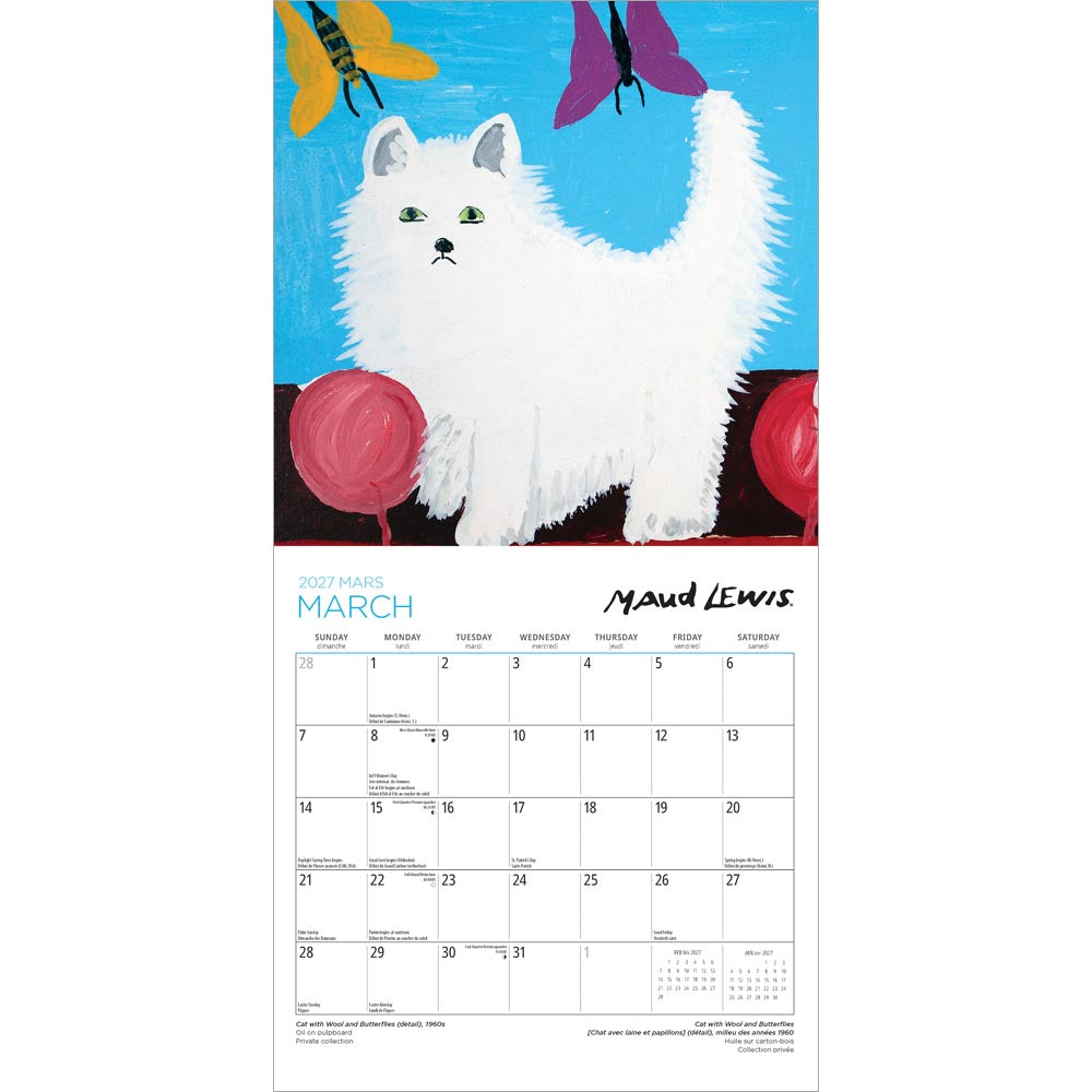 Maud Lewis AGNS OFFICIAL | 2027 8.5 x 8.5 Inch Monthly Medium Wall Calendar | Gift Envelope | English/French Bilingual