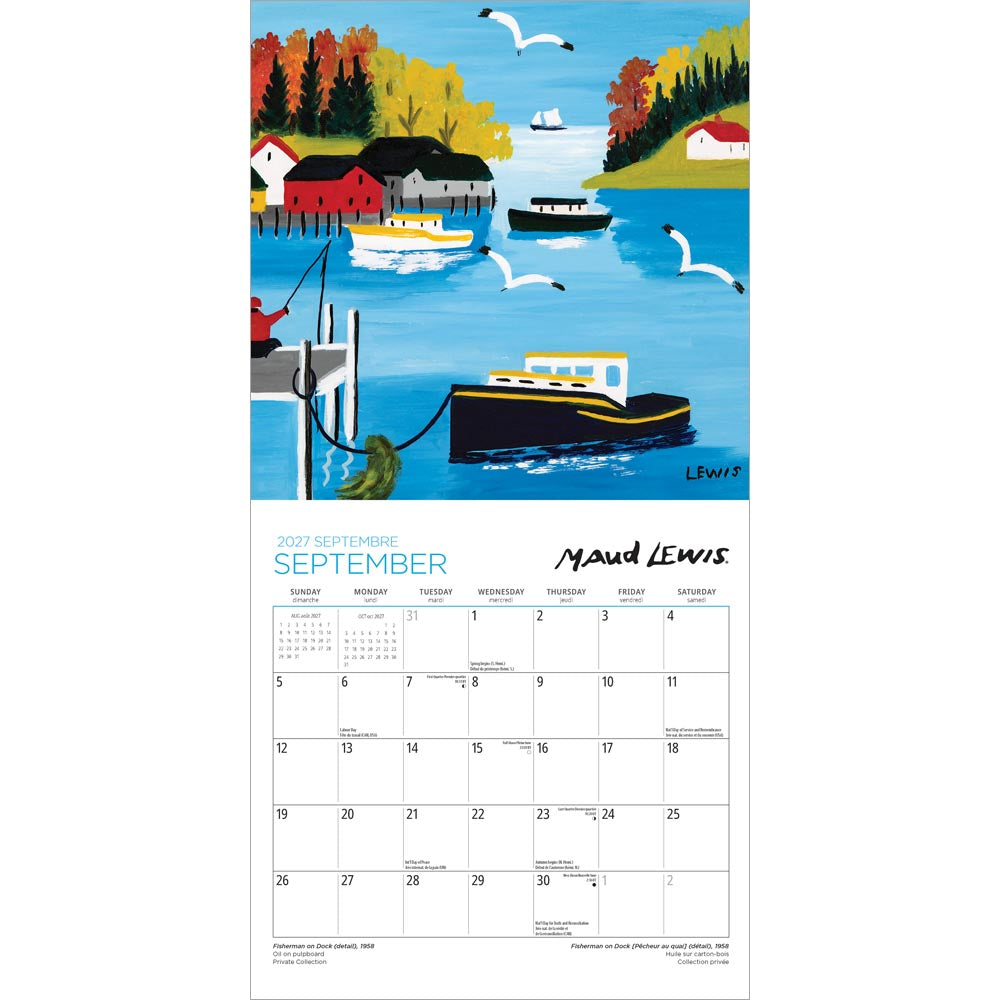 Maud Lewis AGNS OFFICIAL | 2027 8.5 x 8.5 Inch Monthly Medium Wall Calendar | Gift Envelope | English/French Bilingual