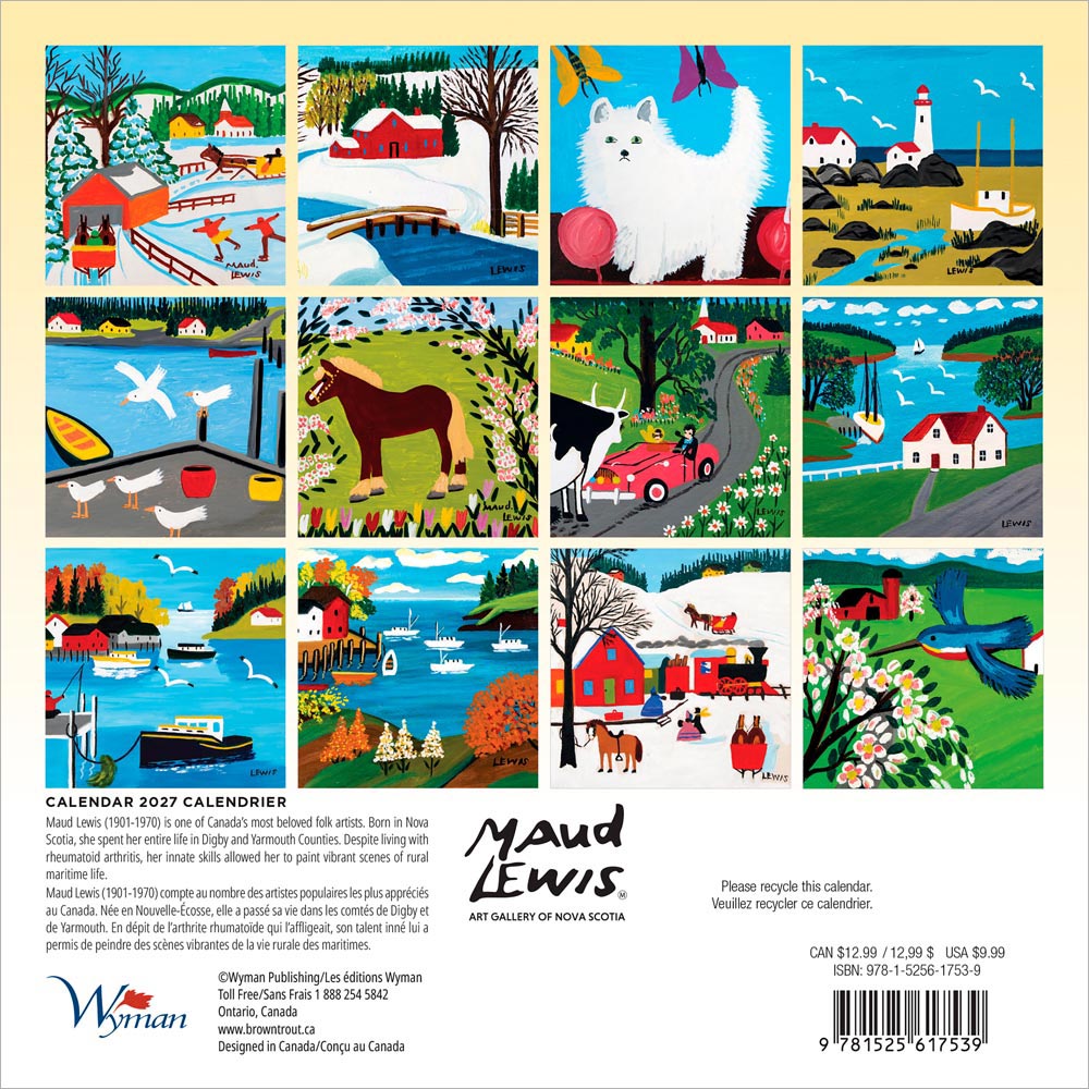 Maud Lewis AGNS OFFICIAL | 2027 7 x 14 Inch (Hanging) Monthly Mini Wall Calendar | English/French Bilingual