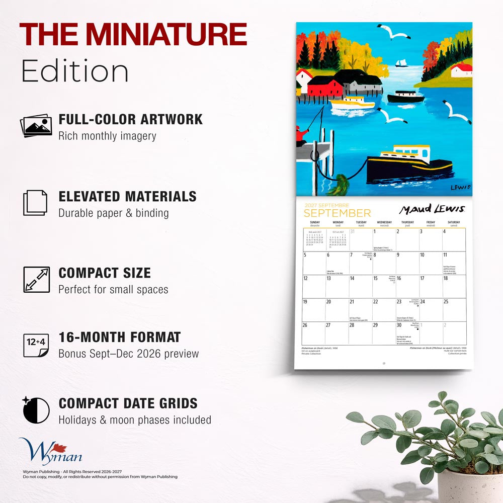 Maud Lewis AGNS OFFICIAL | 2027 7 x 14 Inch (Hanging) Monthly Mini Wall Calendar | English/French Bilingual
