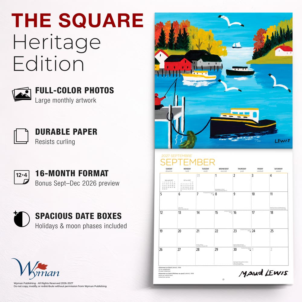 Maud Lewis AGNS OFFICIAL | 2027 12 x 24 Inch (Hanging) Monthly Square Wall Calendar | English/French Bilingual