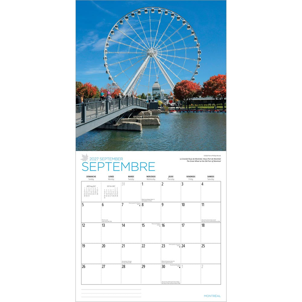 Montreal | 2027 12 x 24 Inch (Hanging) Monthly Square Wall Calendar | English/French Bilingual