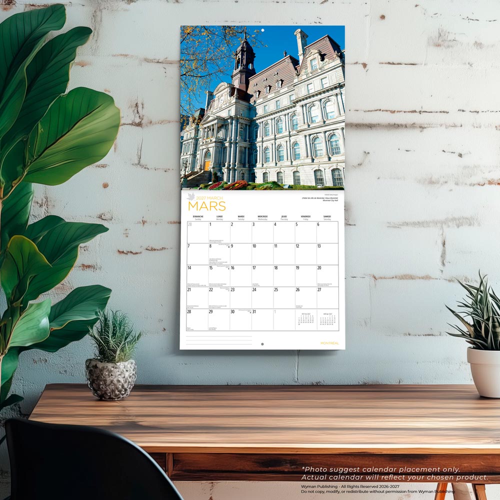 Montreal | 2027 12 x 24 Inch (Hanging) Monthly Square Wall Calendar | English/French Bilingual