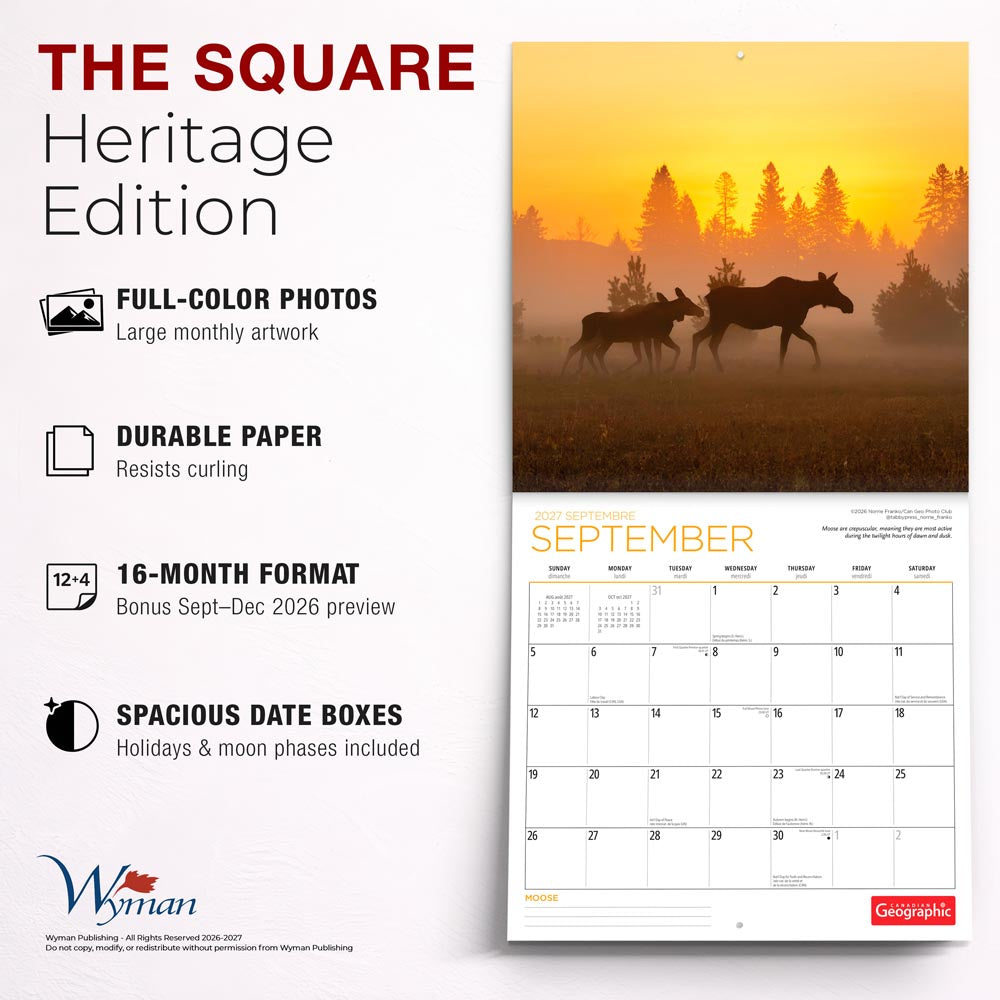 Canadian Geographic Moose OFFICIAL | 2027 12 x 24 Inch (Hanging) Monthly Square Wall Calendar