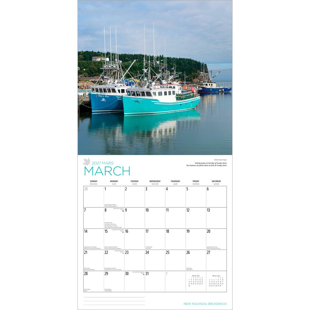 New Brunswick | 2027 12 x 24 Inch (Hanging) Monthly Square Wall Calendar | English/French Bilingual