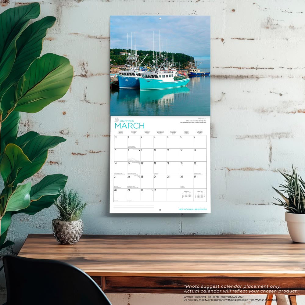 New Brunswick | 2027 12 x 24 Inch (Hanging) Monthly Square Wall Calendar | English/French Bilingual