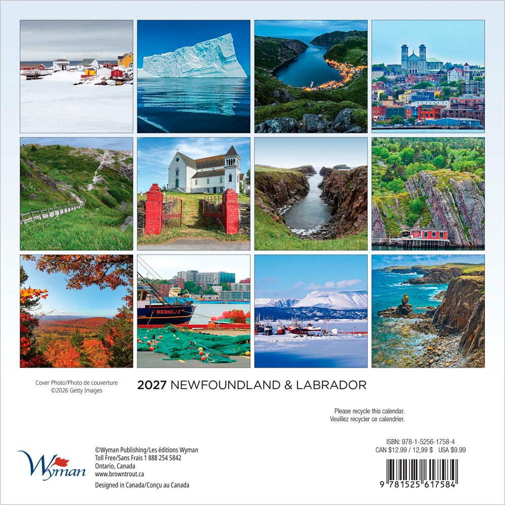Newfoundland & Labrador | 2027 7 x 14 Inch (Hanging) Monthly Mini Wall Calendar