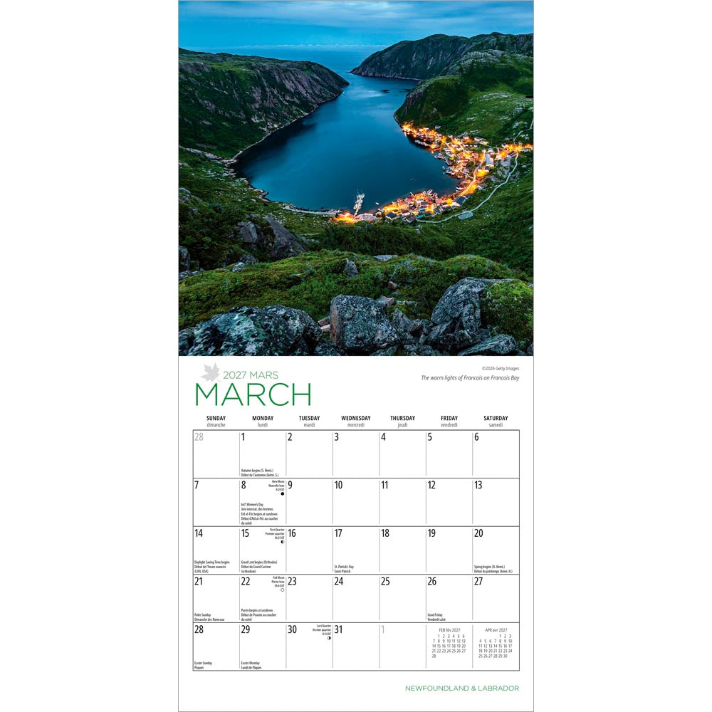 Newfoundland & Labrador | 2027 7 x 14 Inch (Hanging) Monthly Mini Wall Calendar