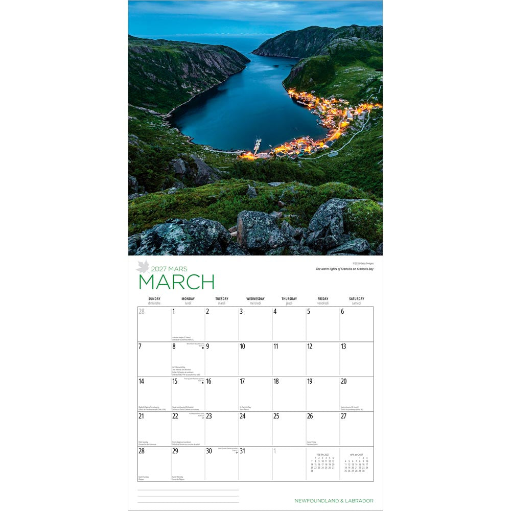 Newfoundland & Labrador | 2027 12 x 24 Inch (Hanging) Monthly Square Wall Calendar