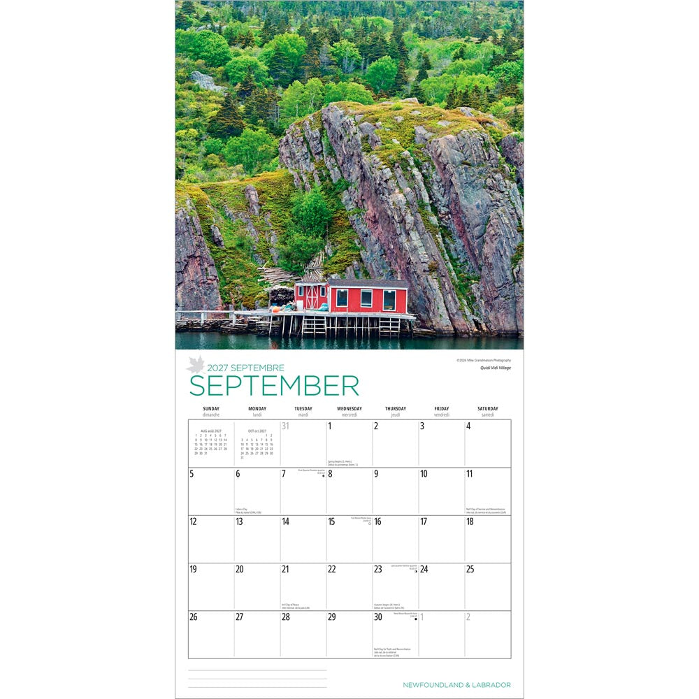 Newfoundland & Labrador | 2027 12 x 24 Inch (Hanging) Monthly Square Wall Calendar
