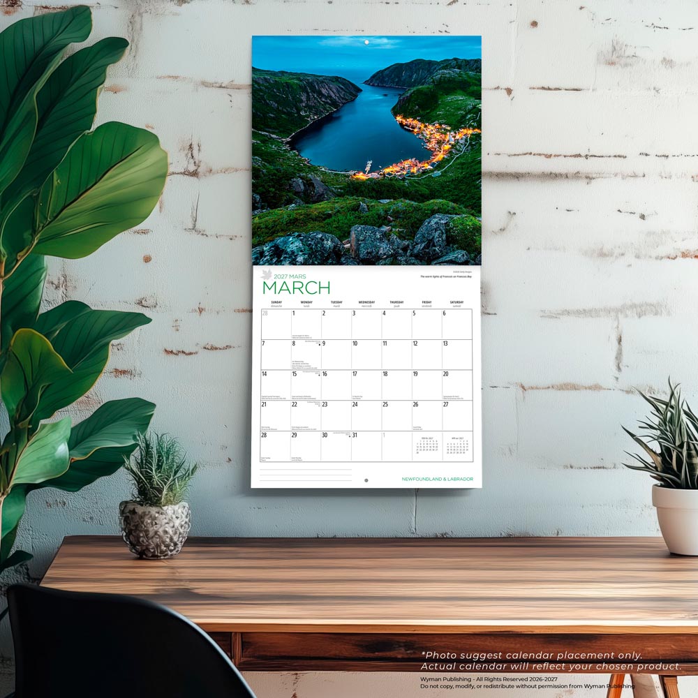 Newfoundland & Labrador | 2027 12 x 24 Inch (Hanging) Monthly Square Wall Calendar