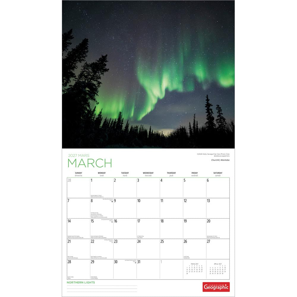 Canadian Geographic Northern Lights OFFICIAL | 2027 14 x 24 Inch (Hanging) Monthly Deluxe Wall Calendar | Foil Stamped Cover and Gift Envelope