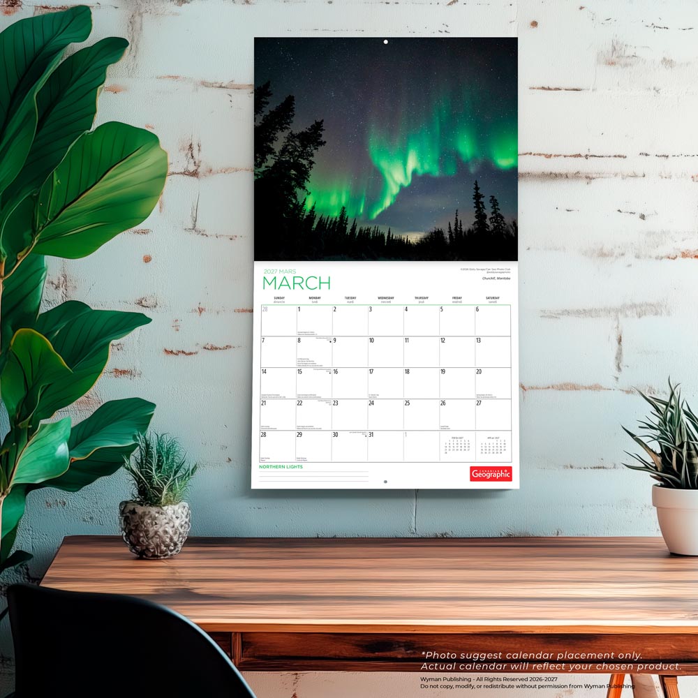 Canadian Geographic Northern Lights OFFICIAL | 2027 14 x 24 Inch (Hanging) Monthly Deluxe Wall Calendar | Foil Stamped Cover and Gift Envelope