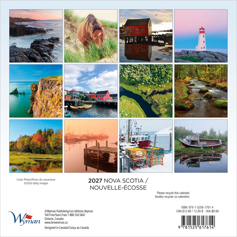 Nova Scotia | 2027 7 x 14 Inch (Hanging) Monthly Mini Wall Calendar | English/French Bilingual
