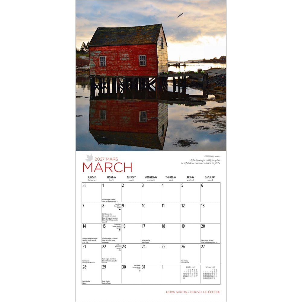 Nova Scotia | 2027 7 x 14 Inch (Hanging) Monthly Mini Wall Calendar | English/French Bilingual