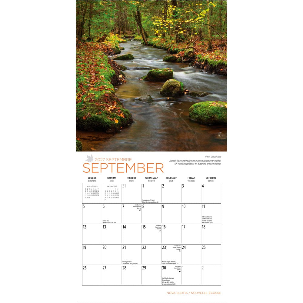 Nova Scotia | 2027 7 x 14 Inch (Hanging) Monthly Mini Wall Calendar | English/French Bilingual