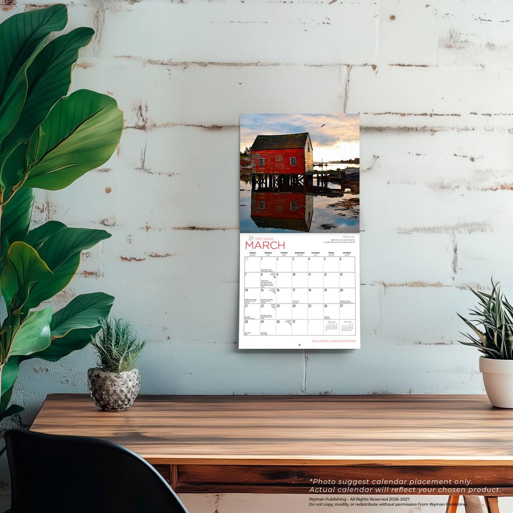 Nova Scotia | 2027 7 x 14 Inch (Hanging) Monthly Mini Wall Calendar | English/French Bilingual