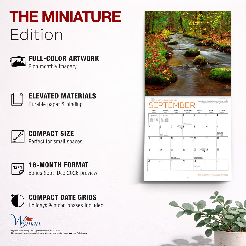 Nova Scotia | 2027 7 x 14 Inch (Hanging) Monthly Mini Wall Calendar | English/French Bilingual