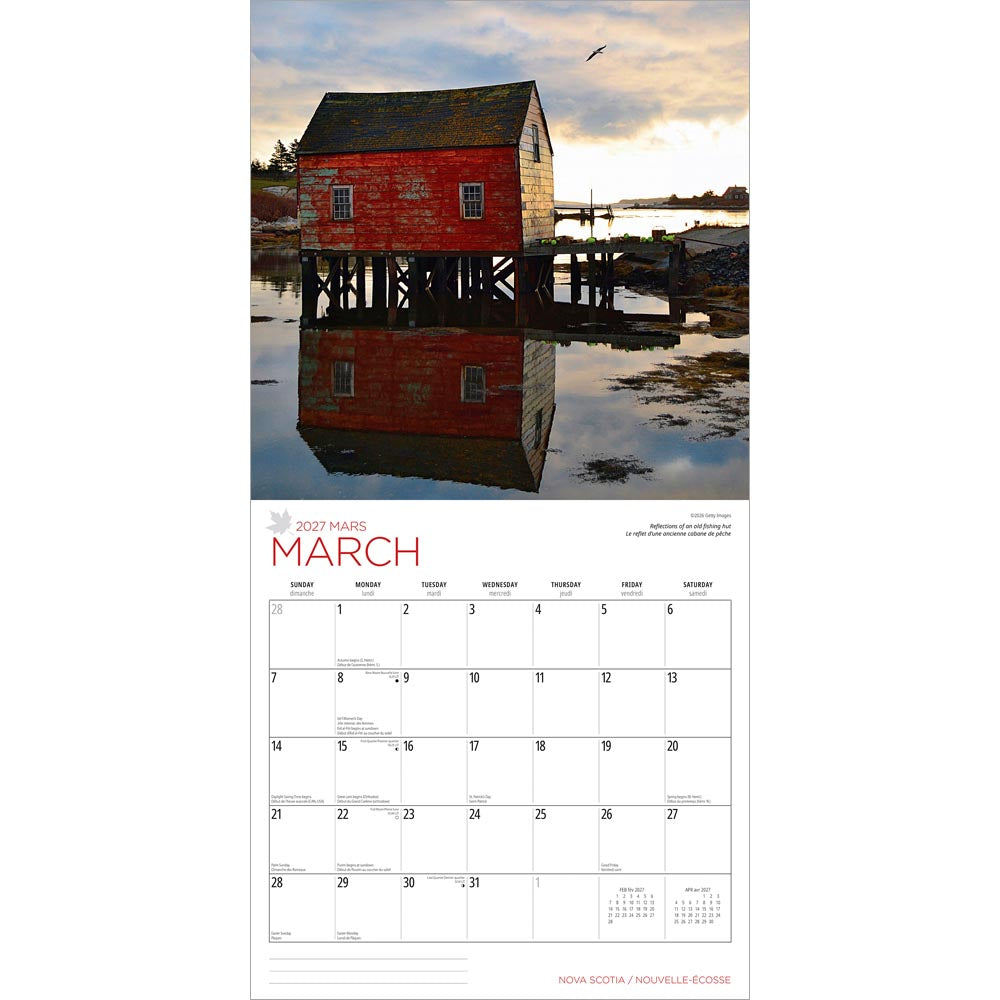 Nova Scotia | 2027 12 x 24 Inch (Hanging) Monthly Square Wall Calendar | English/French Bilingual
