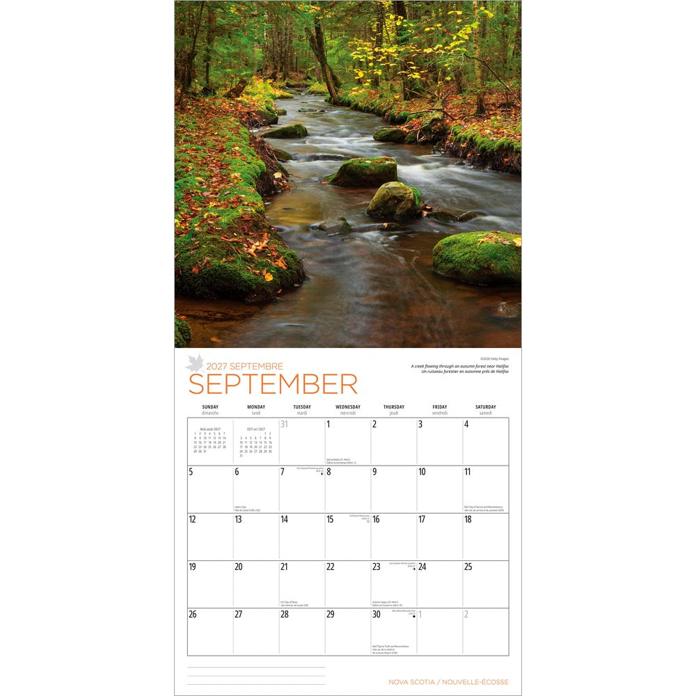 Nova Scotia | 2027 12 x 24 Inch (Hanging) Monthly Square Wall Calendar | English/French Bilingual