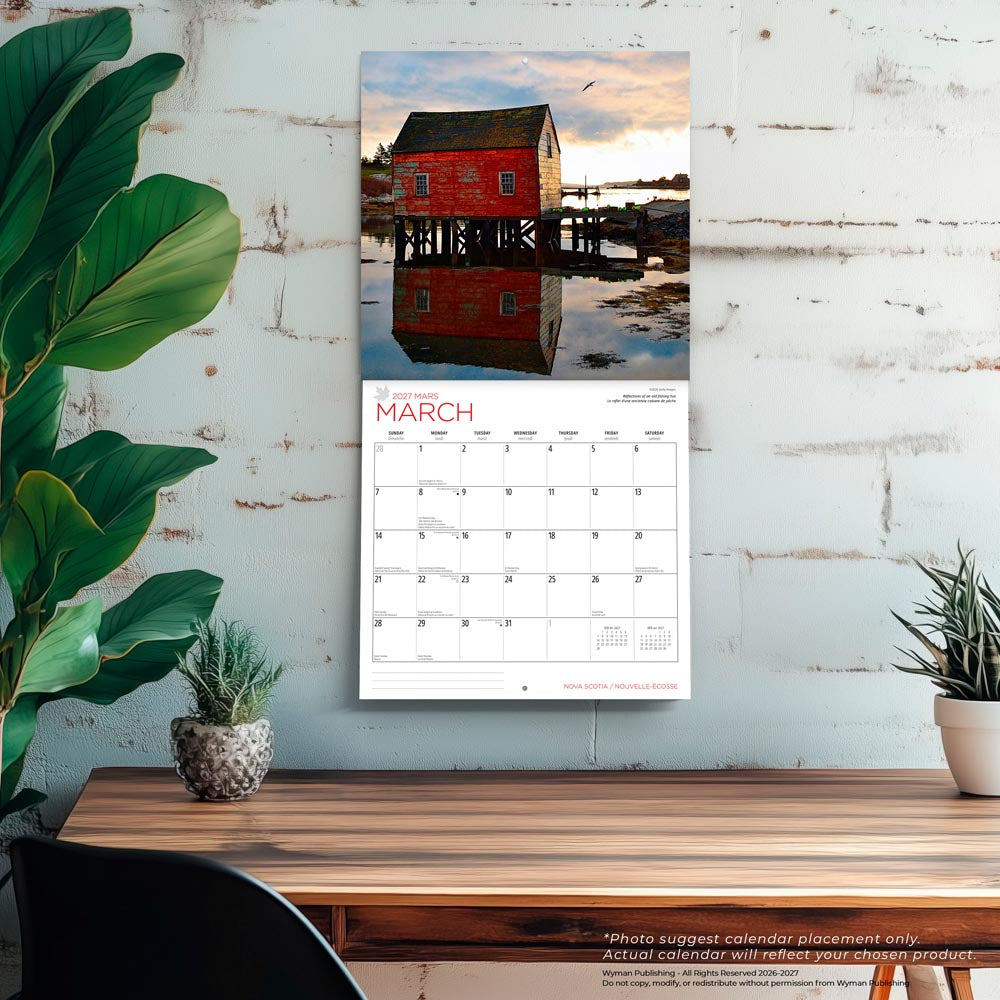 Nova Scotia | 2027 12 x 24 Inch (Hanging) Monthly Square Wall Calendar | English/French Bilingual