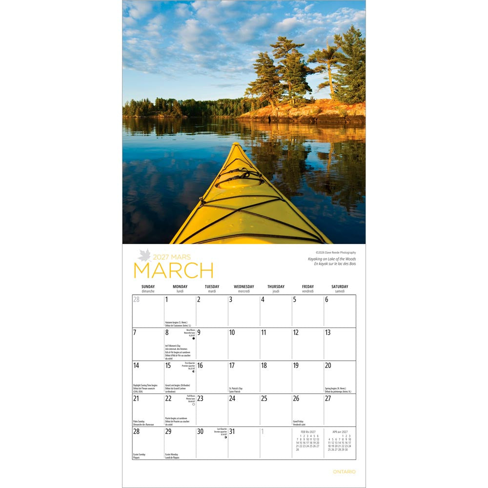 Ontario | 2027 7 x 14 Inch (Hanging) Monthly Mini Wall Calendar | English/French Bilingual