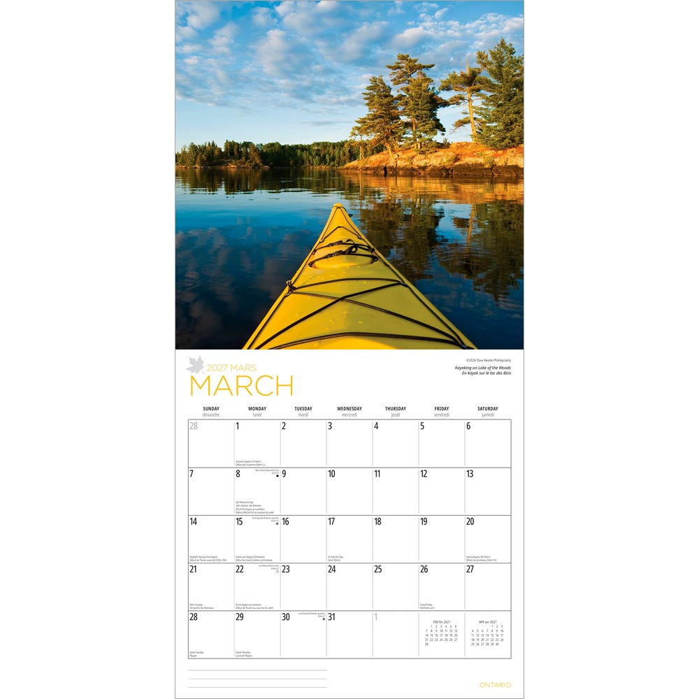 Ontario | 2027 12 x 24 Inch (Hanging) Monthly Square Wall Calendar | English/French Bilingual
