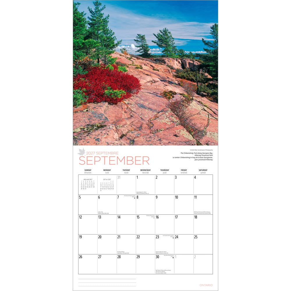 Ontario | 2027 12 x 24 Inch (Hanging) Monthly Square Wall Calendar | English/French Bilingual
