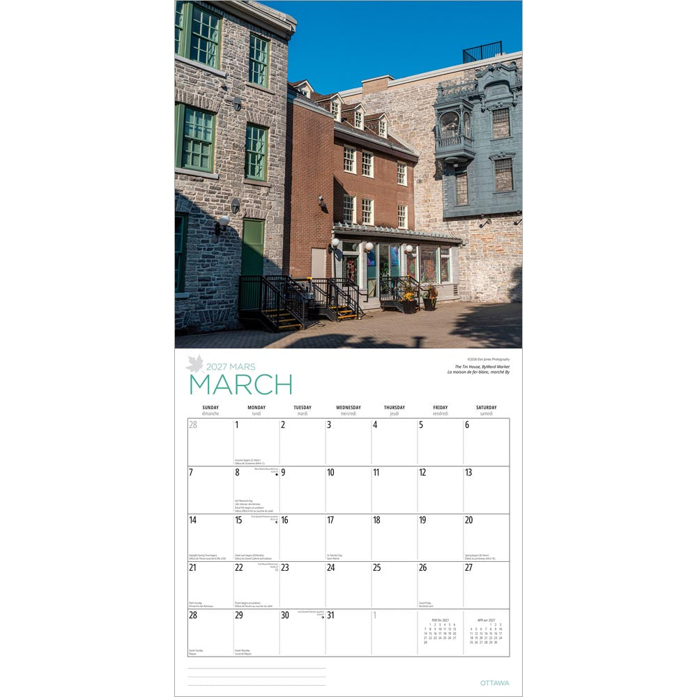 Ottawa | 2027 12 x 24 Inch (Hanging) Monthly Square Wall Calendar | English/French Bilingual