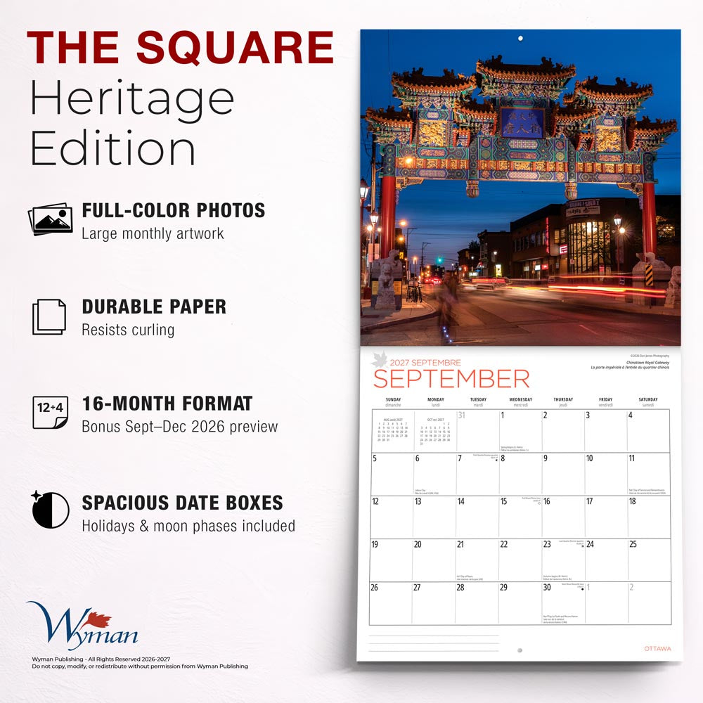 Ottawa | 2027 12 x 24 Inch (Hanging) Monthly Square Wall Calendar | English/French Bilingual