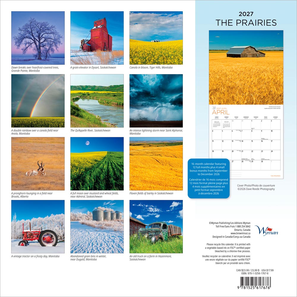 The Prairies  | 2027 12 x 24 Inch (Hanging) Monthly Square Wall Calendar