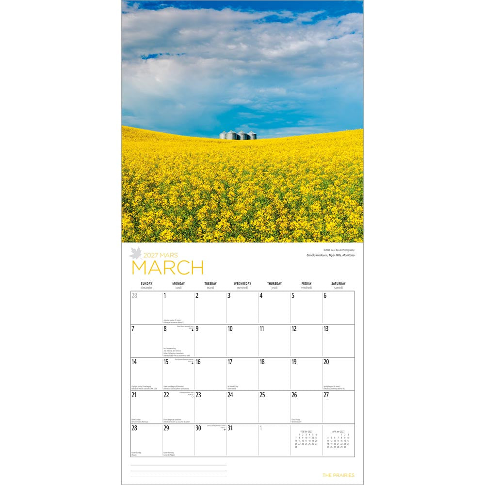 The Prairies  | 2027 12 x 24 Inch (Hanging) Monthly Square Wall Calendar