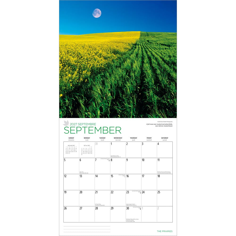 The Prairies  | 2027 12 x 24 Inch (Hanging) Monthly Square Wall Calendar