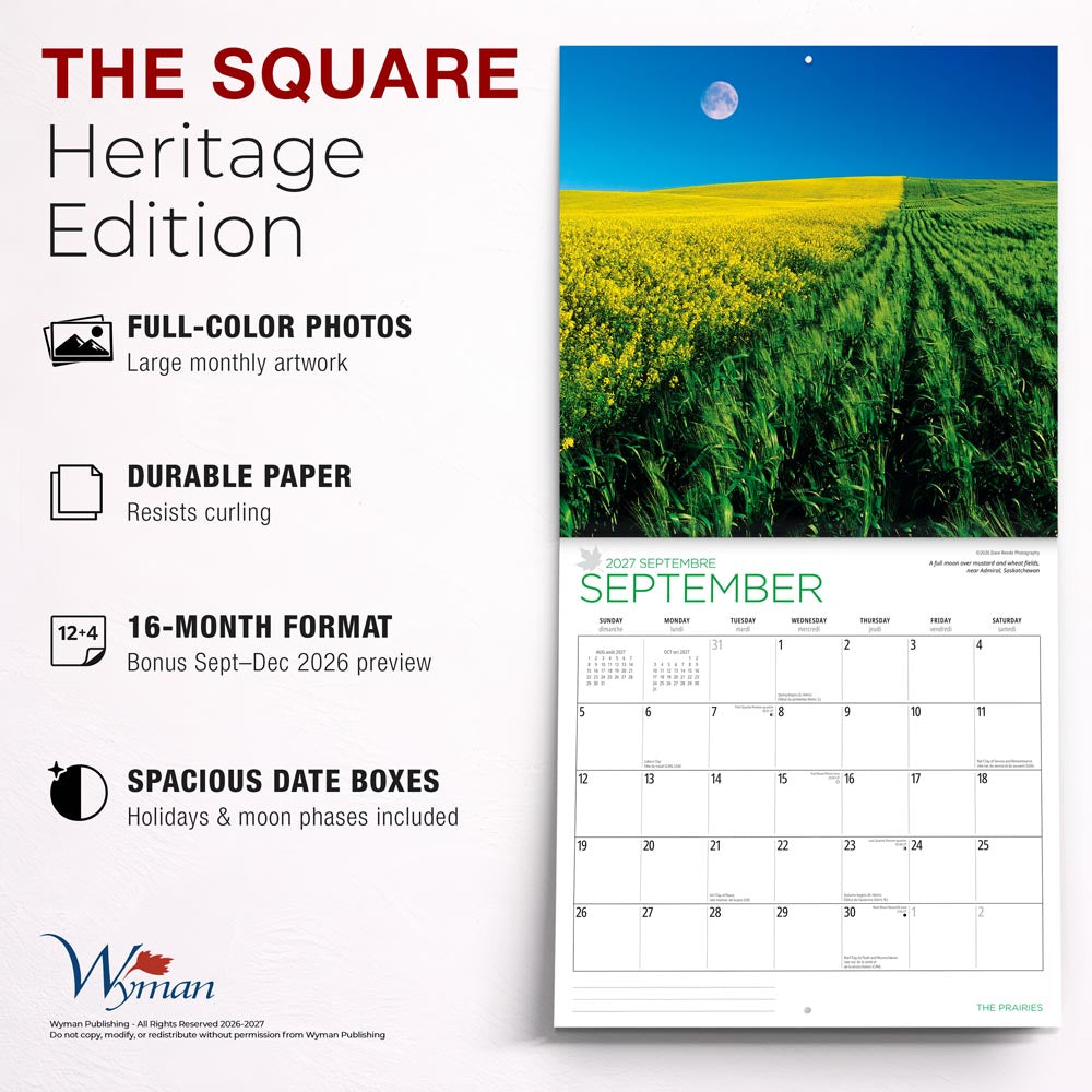The Prairies  | 2027 12 x 24 Inch (Hanging) Monthly Square Wall Calendar
