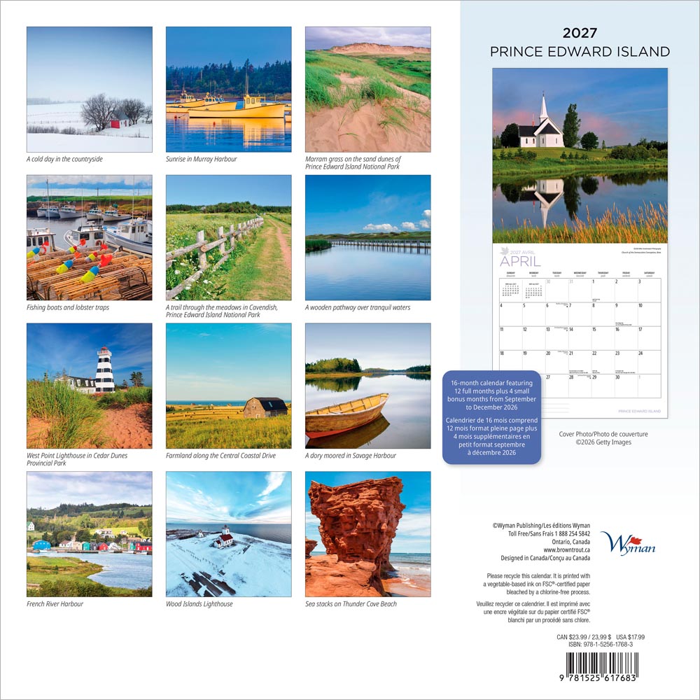 Prince Edward Island | 2027 12 x 24 Inch (Hanging) Monthly Square Wall Calendar