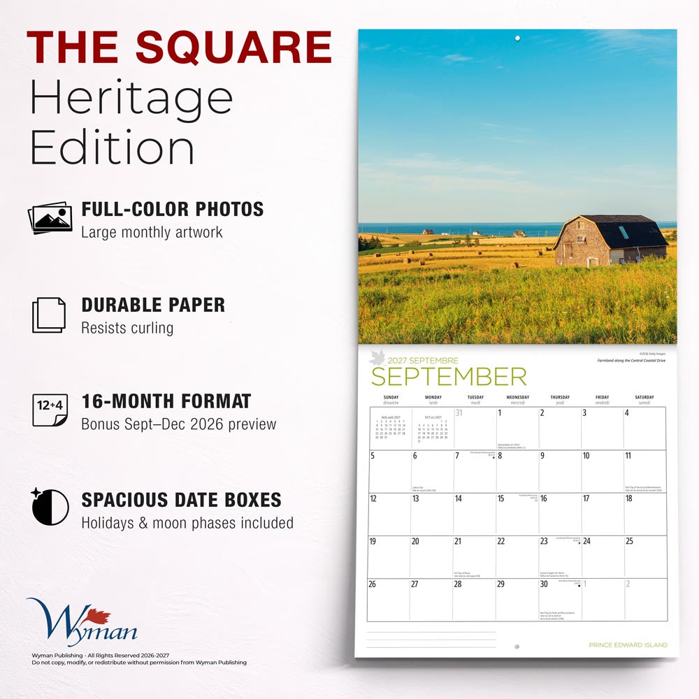 Prince Edward Island | 2027 12 x 24 Inch (Hanging) Monthly Square Wall Calendar