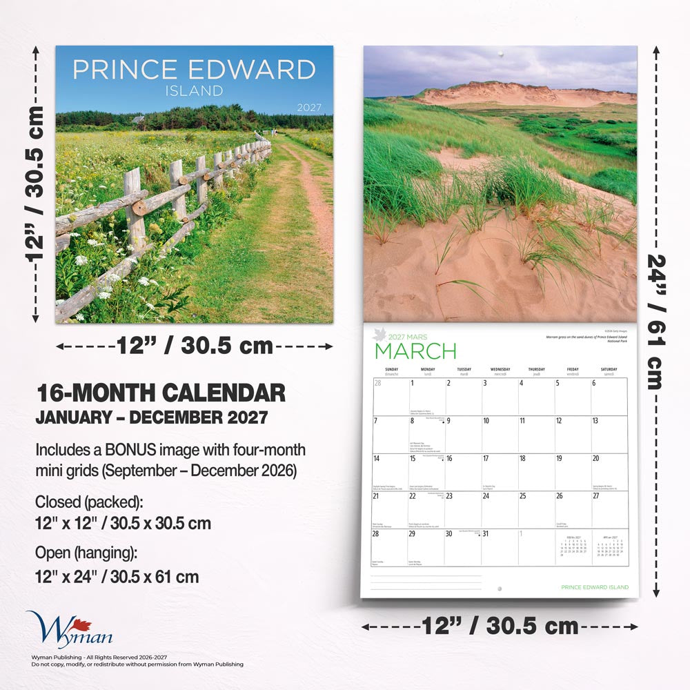 Prince Edward Island | 2027 12 x 24 Inch (Hanging) Monthly Square Wall Calendar