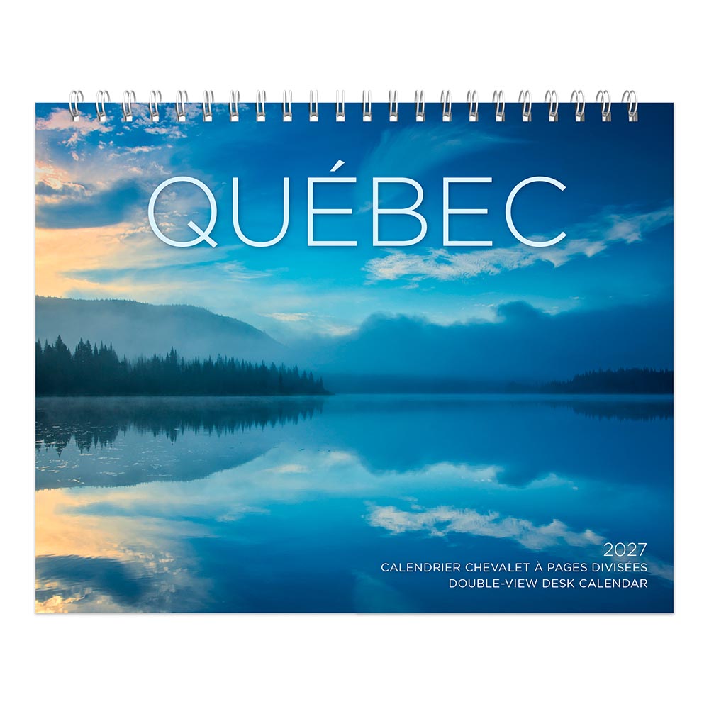 Quebec | 2027 7.5 x 6 Inch Monthly Double-View Easel Desk Calendar | English/French Bilingual