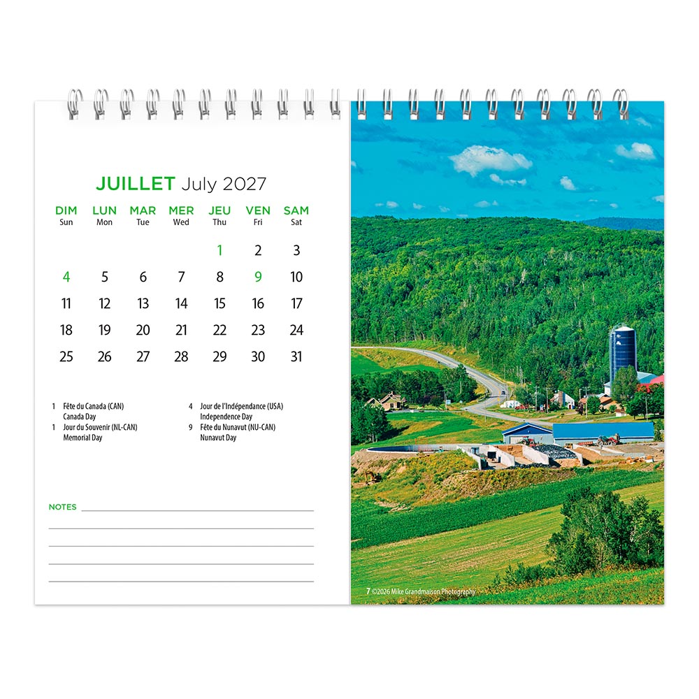 Quebec | 2027 7.5 x 6 Inch Monthly Double-View Easel Desk Calendar | English/French Bilingual
