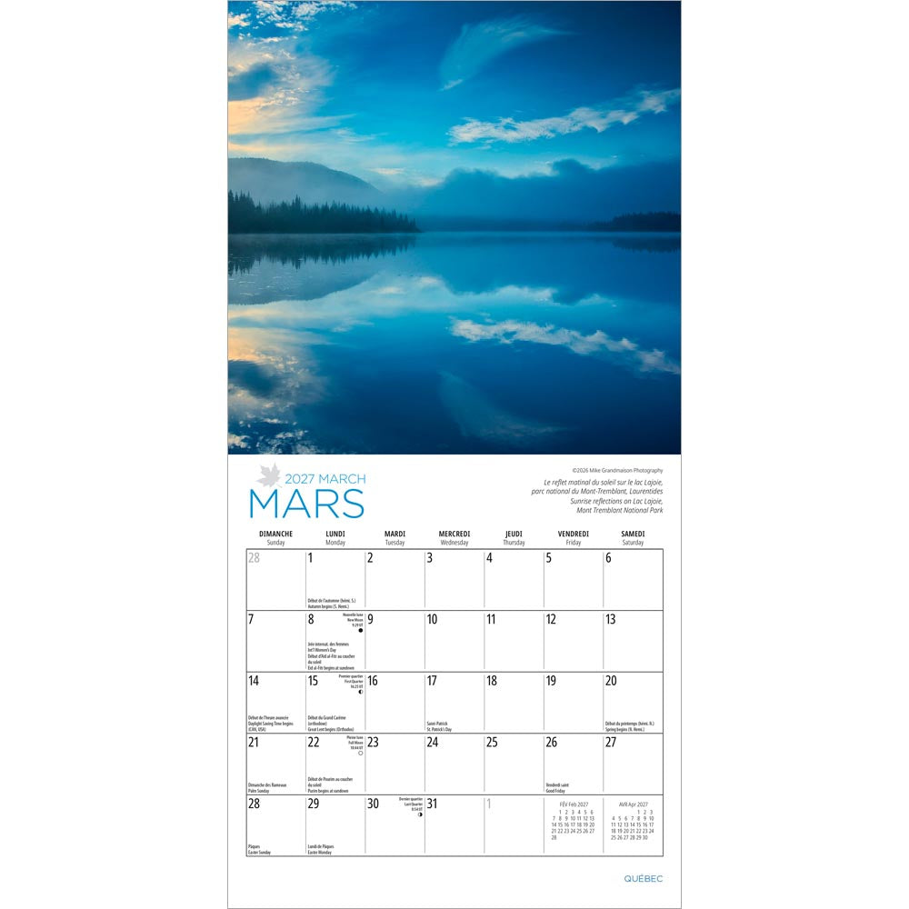 Quebec | 2027 7 x 14 Inch (Hanging) Monthly Mini Wall Calendar | English/French Bilingual
