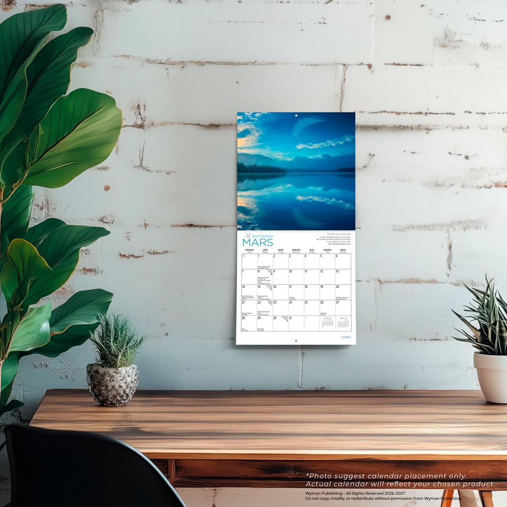 Quebec | 2027 7 x 14 Inch (Hanging) Monthly Mini Wall Calendar | English/French Bilingual