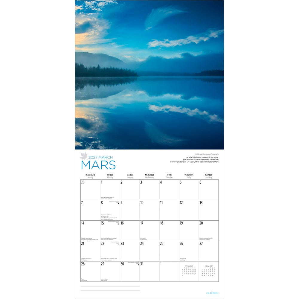 Quebec | 2027 12 x 24 Inch (Hanging) Monthly Square Wall Calendar | English/French Bilingual