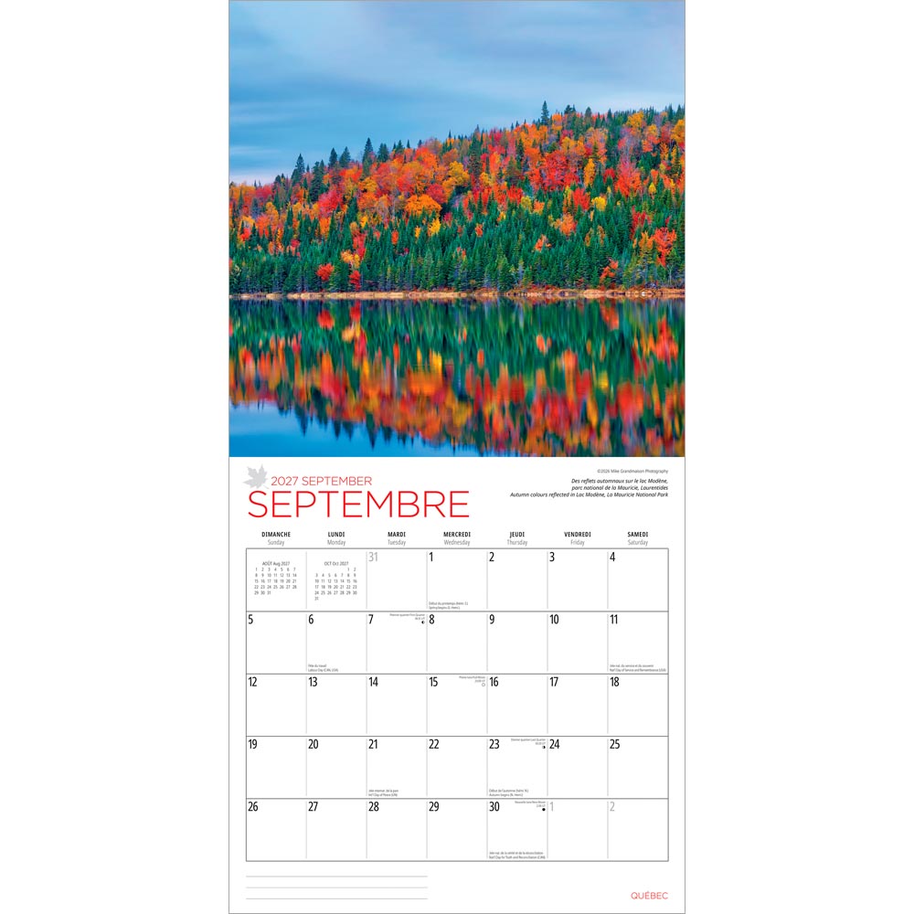 Quebec | 2027 12 x 24 Inch (Hanging) Monthly Square Wall Calendar | English/French Bilingual