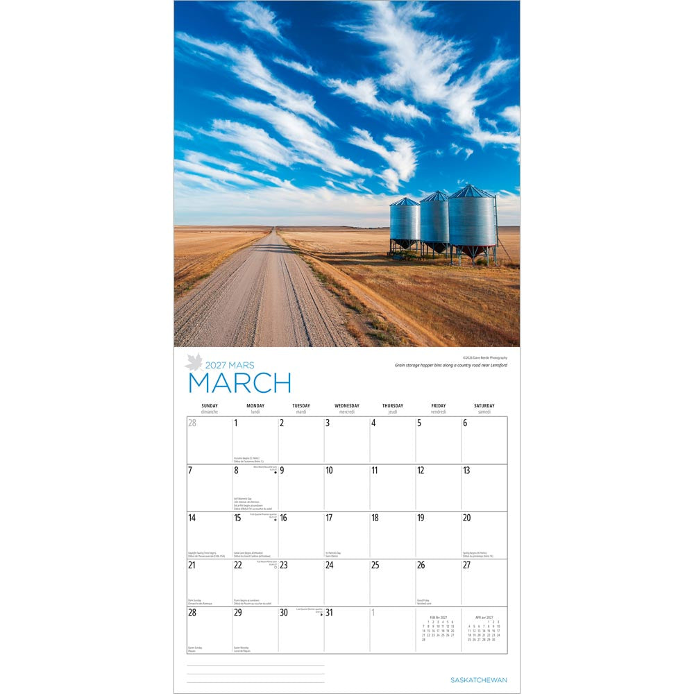 Saskatchewan | 2027 12 x 24 Inch (Hanging) Monthly Square Wall Calendar