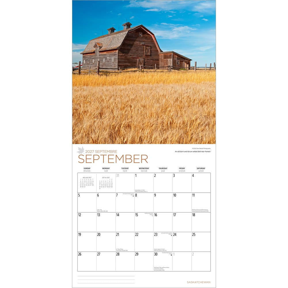 Saskatchewan | 2027 12 x 24 Inch (Hanging) Monthly Square Wall Calendar