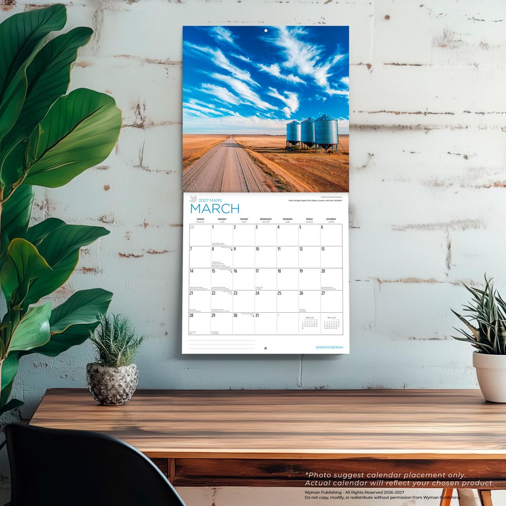Saskatchewan | 2027 12 x 24 Inch (Hanging) Monthly Square Wall Calendar