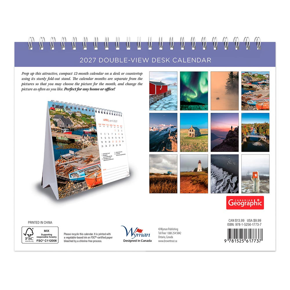 Canadian Geographic Scenic Canada OFFICIAL | 2027 7.5 x 6 Inch Monthly Double-View Easel Desk Calendar