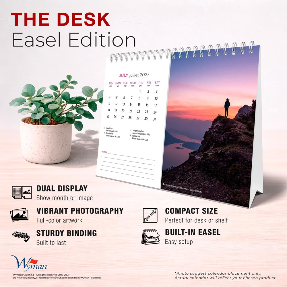 Canadian Geographic Scenic Canada OFFICIAL | 2027 7.5 x 6 Inch Monthly Double-View Easel Desk Calendar